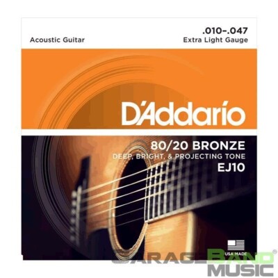 D'Addario EJ10 80/20 Bronze Extra Light Acoustic Guitar Strings 10-47