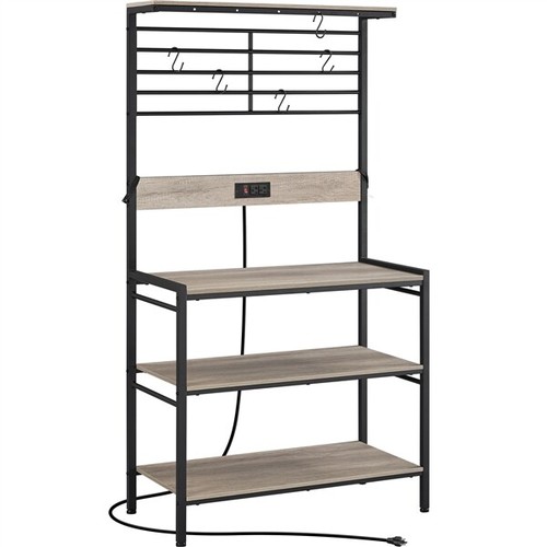 Kitchen Baker's Rack with Power Outlet Microwave Stand w/ High Disply Shelf Gray