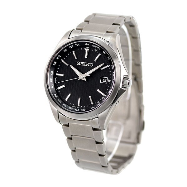 Pre-owned Seiko Selection Sbtm291 Titanium Solar Atomic Radio Men Watch Black Silver Gift