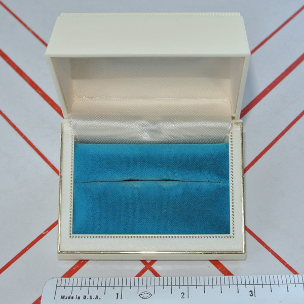 Classy Vintage Retro Double Wedding Ring Presentation Box Turquoise Blue & Ivory