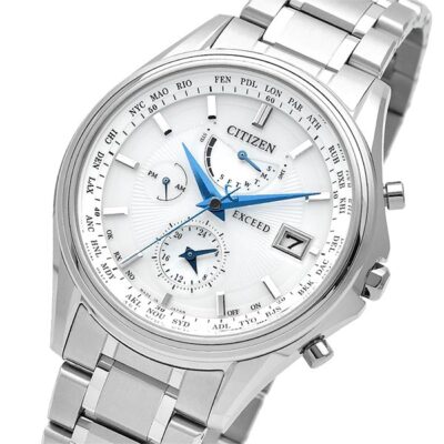 Pre-owned Citizen Exceed At9130-69w White Eco-drive Solar Radio Men's Watch In Box