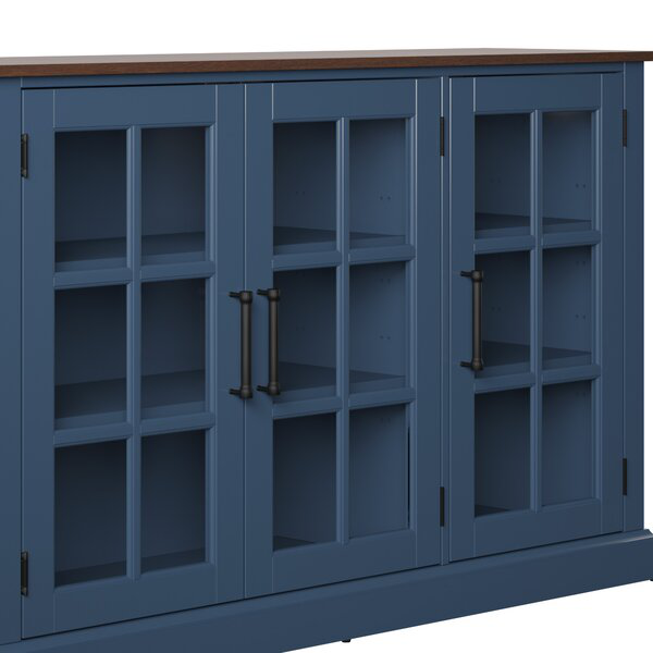 3 Glass Door Sideboard China Display Cabinet 60' TV Console Credenza Blue Brown