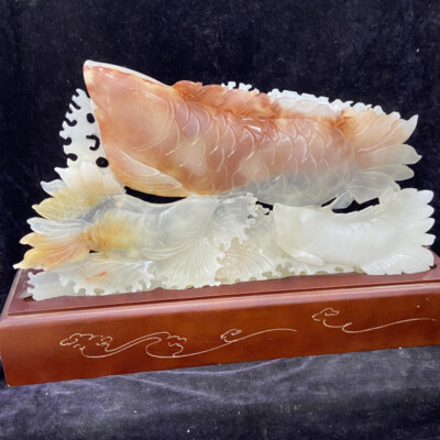 13.9lb Natural Crystal.hetian jade.Hand-carved.Exquisite goldfish Decoration