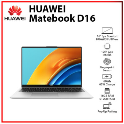 (New) GLOBAL Ver. Huawei MateBook D 16 12th Gen i5 16+512GB Windows 11 PC Laptop