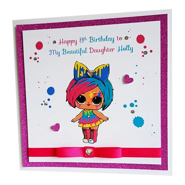 GIRLS PERSONALISED LOL DOLL HAPPY BIRTHDAY CARD Name & Age Colourful Childrens