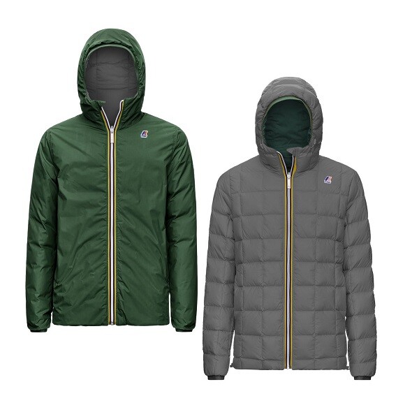 

K-WAY Jacques Thermo Plus.2 Двусторонняя куртка K111BEW Kway A3O, Green / gray