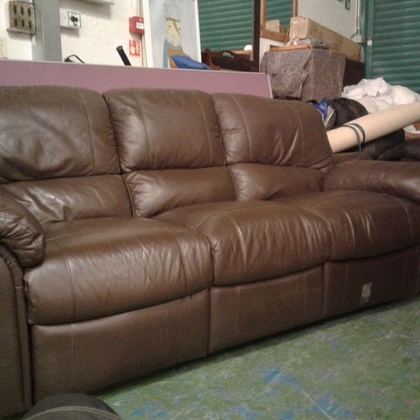 Brown Leather Manual Recliner 3 Seater Sofa in Fareham, Hampshire