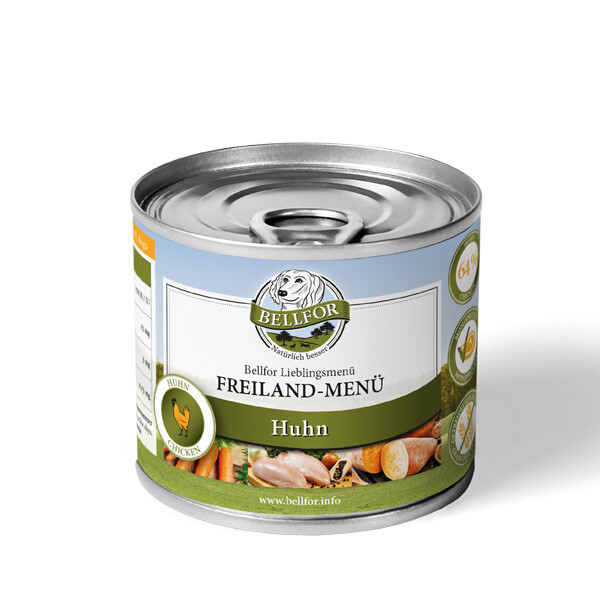Bellfor Freiland-Menü Getreidefreies Nassfutter für Hunde mit Huhn 200 g, Hundef