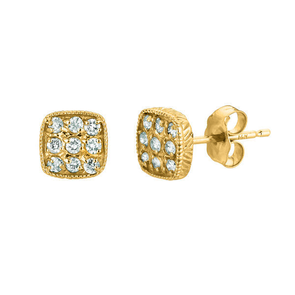 Pre-owned Morris 0.30 Carat Natural Diamond Square Earrings Si 14k Yellow Gold