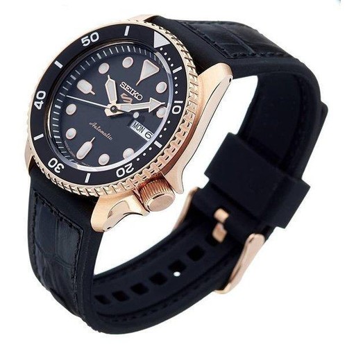 Pre-owned Seiko 5 Sports Sbsa028 Automatic Mechanical Black X Gold Diver Watch Men Japan