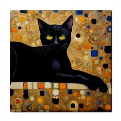 Black Cat Ceramic Tile Backsplash Decorative Art Nouveau Style Home Decor