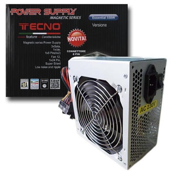 Alimentatore Power Supply Pc Tecno 550W Ide Sata Ventola 12cm Silenzioso hsb