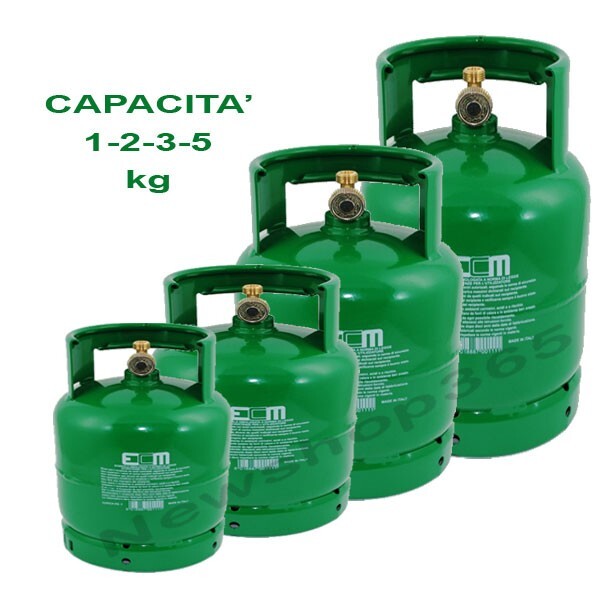 Bombola Gas Propano Gpl Ricaricabile Kg 1-2-3-5 Campeggio Fornello Barbecue Tubo