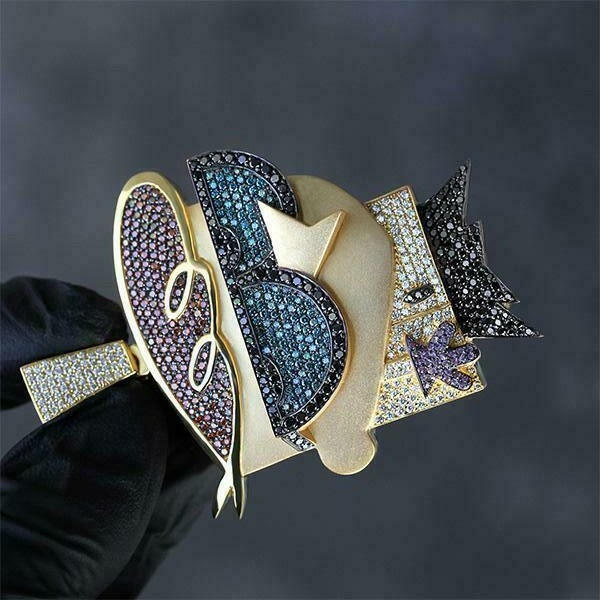 Pre-owned Online0369 1.5ct Multi Color Cubic Zirconia Mens Dexter Charm Pendant 925 Over Silver In Yellow