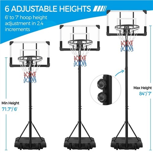 Basketball Hoop System Portable Basketball Goal Height Adjustable 6-7ft for Kids