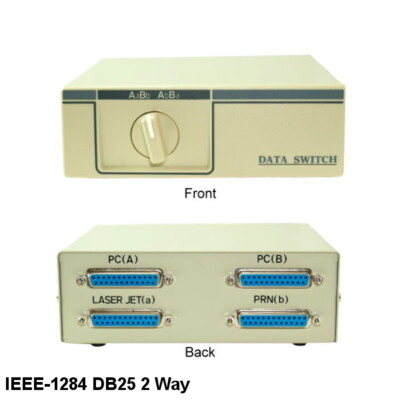 KNTK IEEE1284 DB25 2 Way Data Switch Box Rotary PC Device Printer Bi-Directional