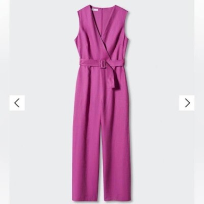 Mango Jumpsuit Sleeveless  V-neck belted purple linen NWT sz M