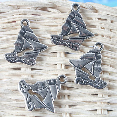 20pcs 17*15mm Tibetan Silver Color 2sided Sailing Boat Design Charms H0651
