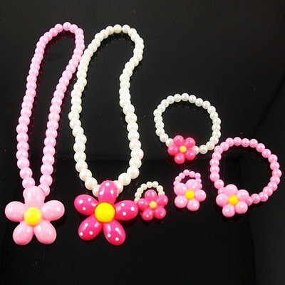 Baby Girls Cute Sunflower Pearl Necklace Bracelet Ring Kids Accessories 3 PCS