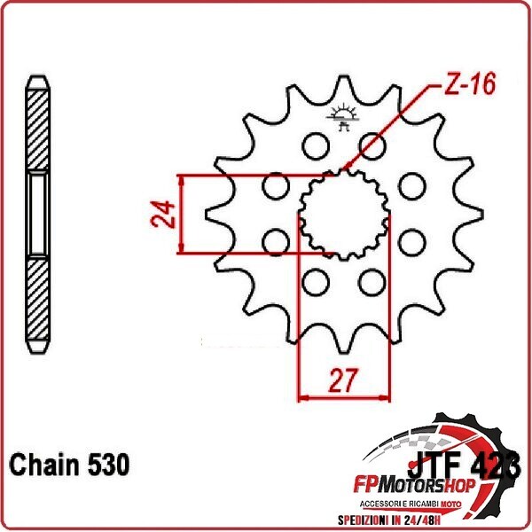 PIGNONE TRASMISSIONE PER MOTO JT 423 Z17 JTF423.17 17 DENTI ACCIAIO PASSO 530