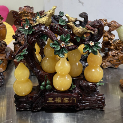5.2lb Natural Crystal.hetian jade.Hand-carved.Exquisite gourd statues