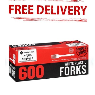 Member's Mark Plastic Forks - White, 600 Count White Plastic  Free Shipping