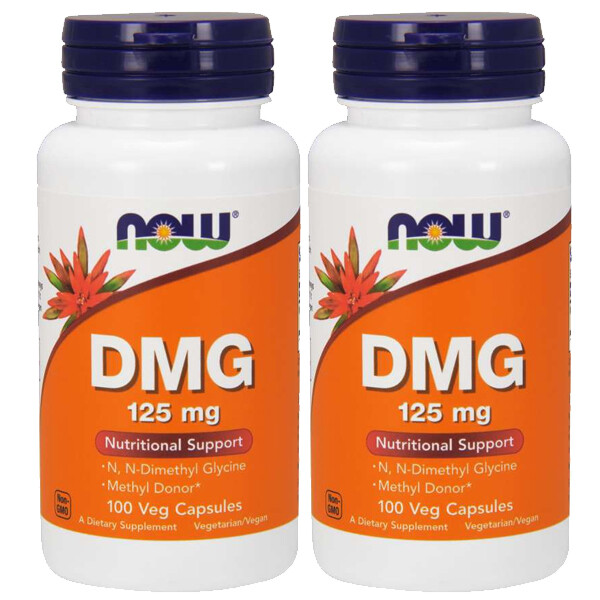 NOW Foods DMG, 125 мг 2x100 растительных капсул с N-диметилглицином, пангамовой аминокислотой