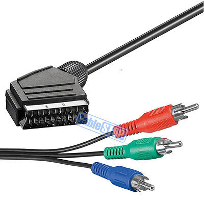 1.5m SCART CABLE to RGB RED GREEN BLUE 3 x TRIPLE RCA PHONO TV COMPONENT LEAD