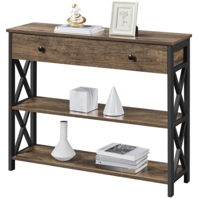 Console Table with 1 Drawer and 2 Open Storage Entryway Table for Living Room 