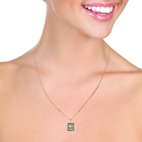 Pre-owned Galaxy Gold Products 6.5 Ctw 14k Solid Rose Gold Necklace Octagon Green Amethyst