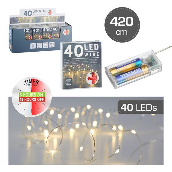 Led Micro Lichterkette -Silber- Mit 40 Led'S WarmweiÃ Timer 6/18 H