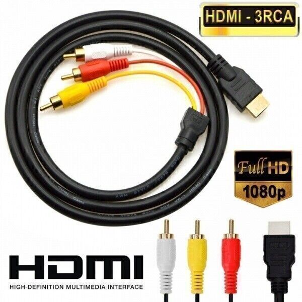 1X HDMI to RCA RGB Male AV 3 RCA Video Audio Converter Cable For HDTV DVD Player