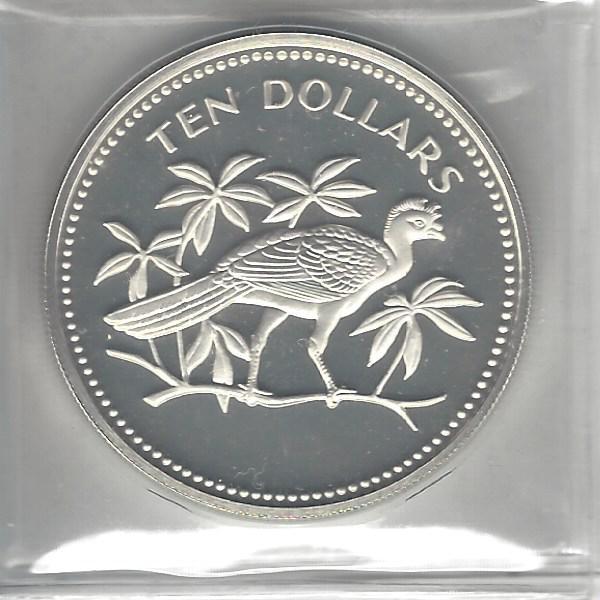 Belize 10 Dollars, 1974, Silver Proof, C.O.A.