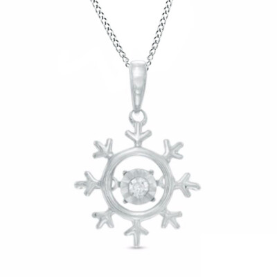 Snowflake Pendant Necklace Natural Diamond 14K White Gold Plated Sterling Womens