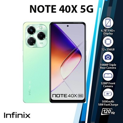 Infinix Note 40X 5G Android Cell Phone (Green/12GB+256GB/Dual SIM/Unlocked)