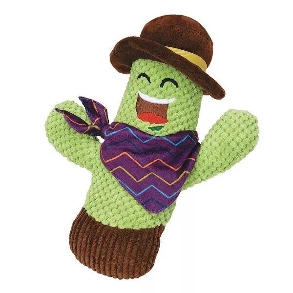 Zanies Dog Plush Toy, Squeaker Squeaky, Sassy Cacti Cactus with Hat, 10