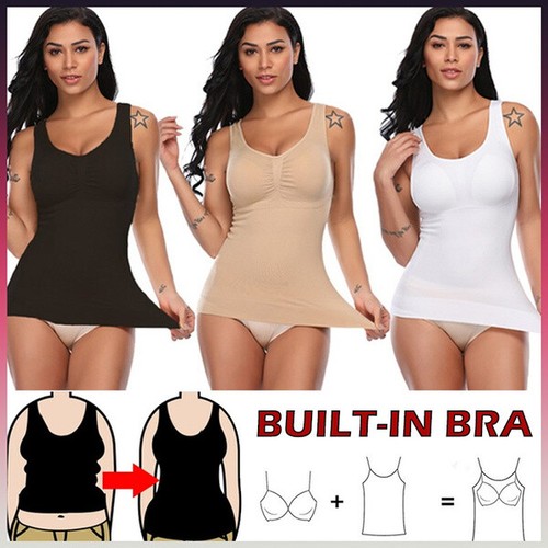 Shapewear Camisoles with Built in Bra Tummy Control Body Shaper Padded Tank Tops