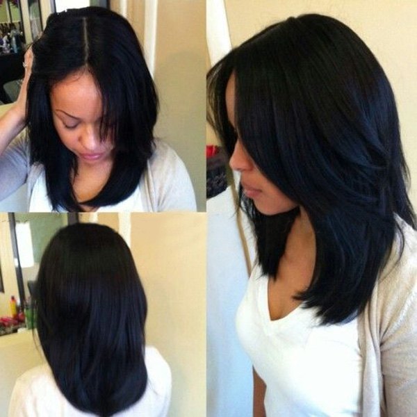 100 Human Hair Fashion Medium Straight Middle Part Black Women S