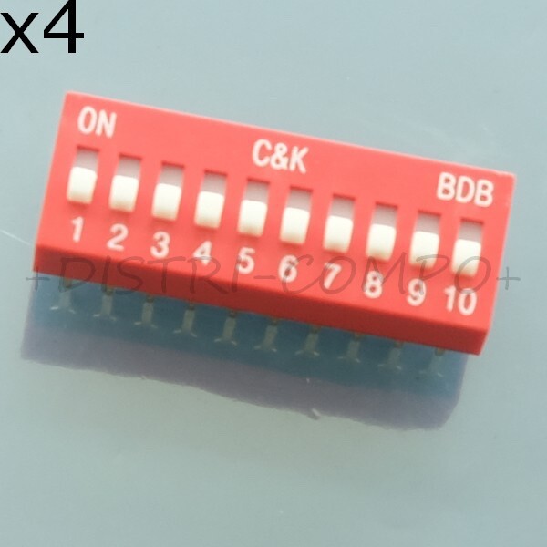 Dipswitch 10 Positions Droit 100ma 25vdc 2.54mm Spst Bdb10 Ck (Lot De 4)