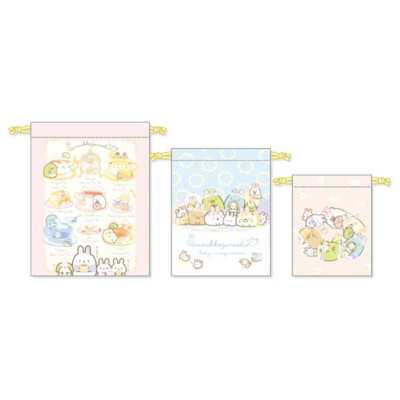 Sumikko Gurashi Drawstring Pouch 3pcs Set Wonderful Rabbit Garden San-X Japan