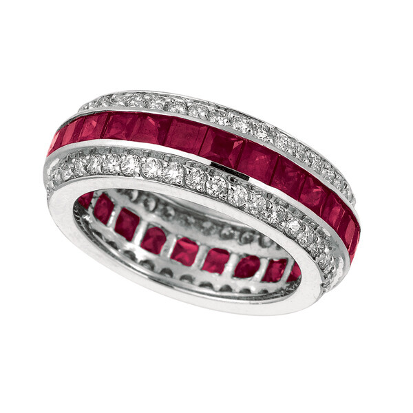 Pre-owned Morris 5.70 Carat Natural Ruby & Diamond Eternity Ring Band 14k White Gold
