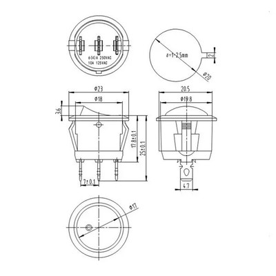 2x Round ON/OFF Rocker Switch Circle 3-Pin Car/Boat 5A/12V DC SPDT AC 250V/125V