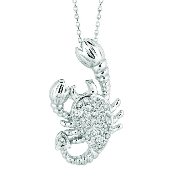 Pre-owned Morris 0.35 Carat Natural Diamond Scorpion Necklace Pendant 14k White Gold Si