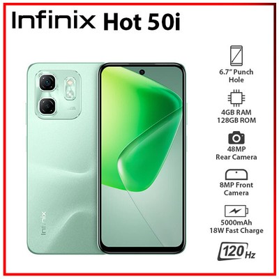 (New&Unlocked) Infinix Hot 50i 4GB+128GB GREEN Dual SIM Android Cell Phone