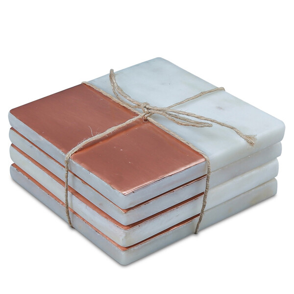 НОВИНКА Thirstystone White Marble Stone & Copper Coaster, один размер, набор из 4 шт.