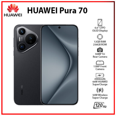 NEW Huawei Pura 70 BLACK 12GB+256GB Dual SIM Unlocked Android Cell Phone