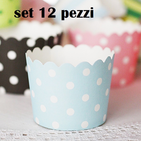 Set 12 Pezzi Pirottini Azzurri Pois Bianchi In Carta Feste Compleanni dfh