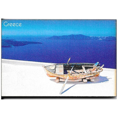 Greece Souvenir Fridge Magnet Ocean View with Boat 7.5cm X 5.0cm