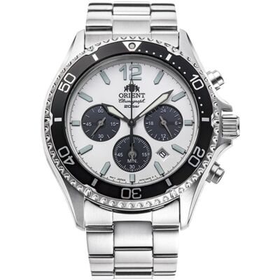 Pre-owned Orient Men's Metal Band Sports Diver Design  Mako Rn-tx0203s Solar Watch