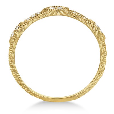 Pre-owned Allurez 0.15ct Pave Set Vintage Stacking Diamond Ring Band Milgrain 14k Yellow Gold In White